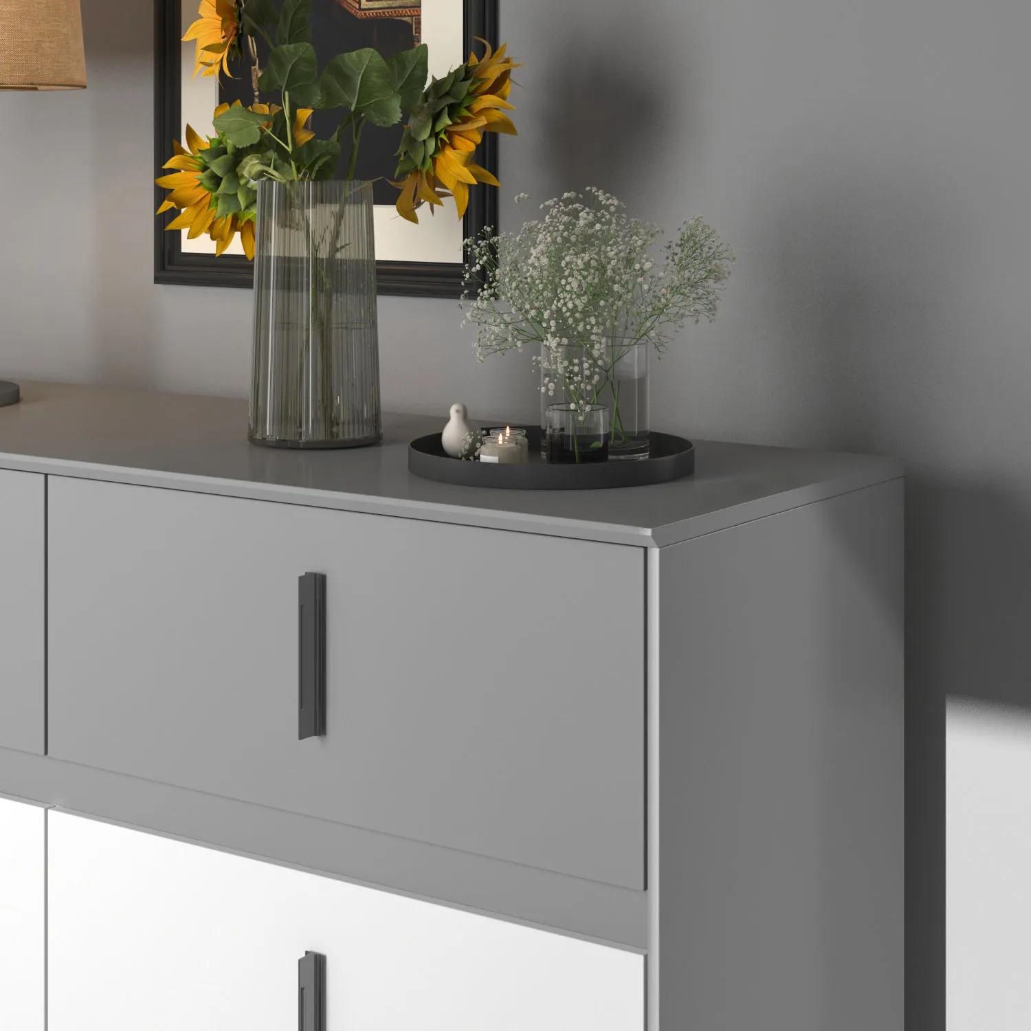 Double Dresser with 8 Drawers Modern Cabinet Chest with Large Storage and Wide Metal Legs for Bedroom