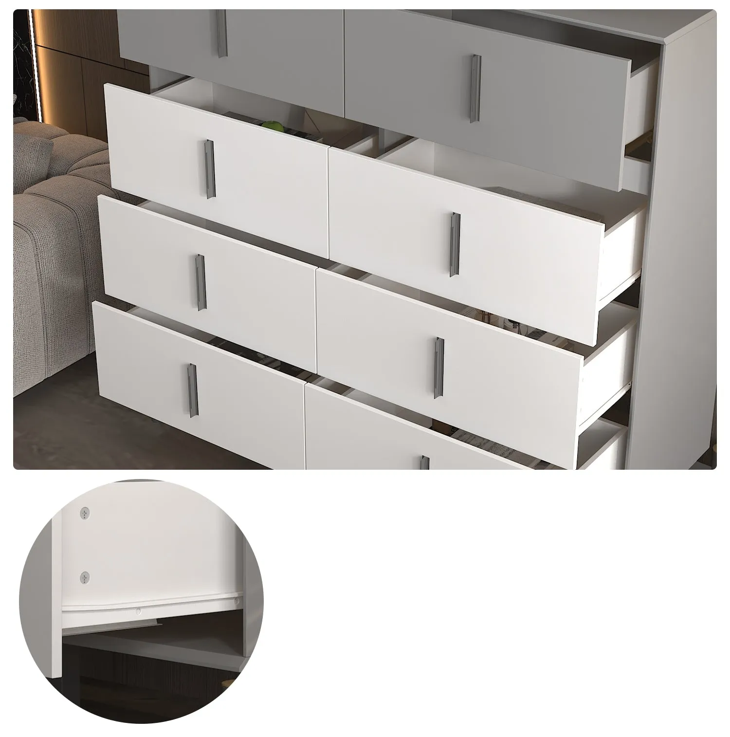 Double Dresser with 8 Drawers Modern Cabinet Chest with Large Storage and Wide Metal Legs for Bedroom