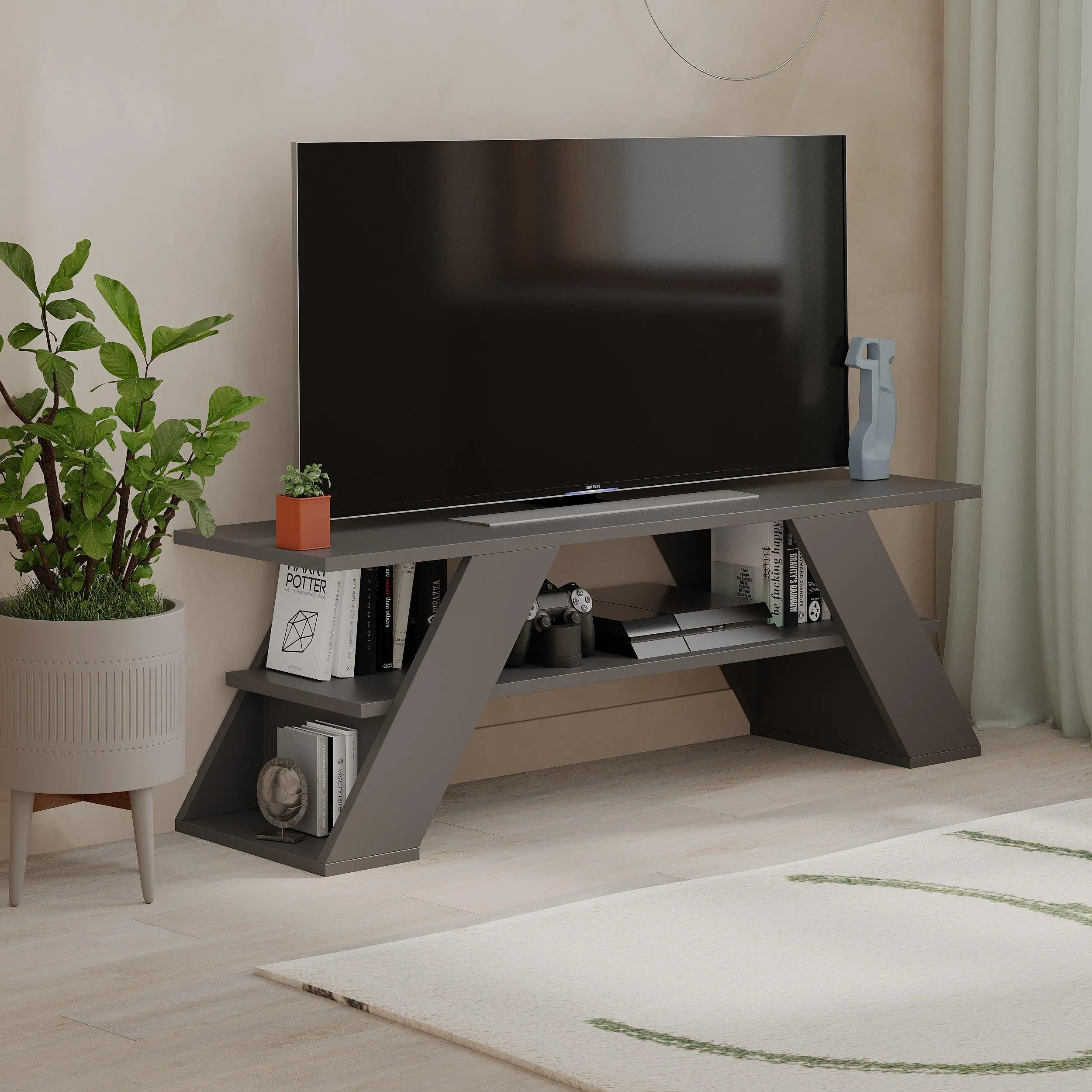 Farfalla Modern TV Stand Multimedia Centre TV Unit With Shelves 120cm