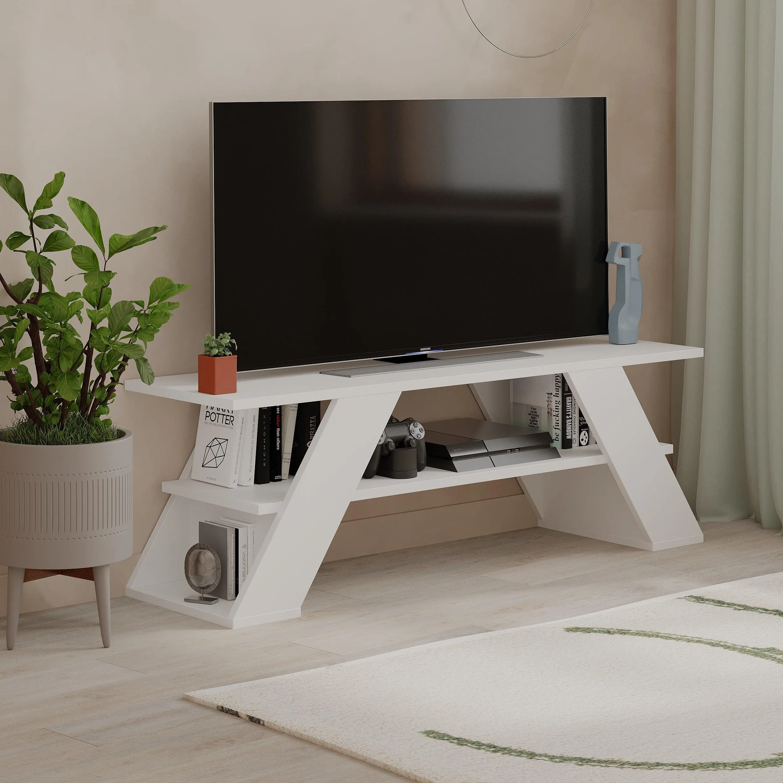 Farfalla Modern TV Stand Multimedia Centre TV Unit With Shelves 120cm