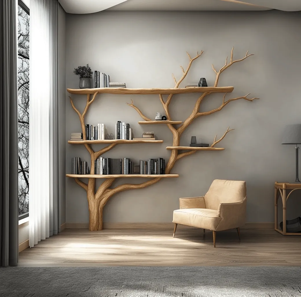 Floating Tree Bookshelf Live Edge Handmade