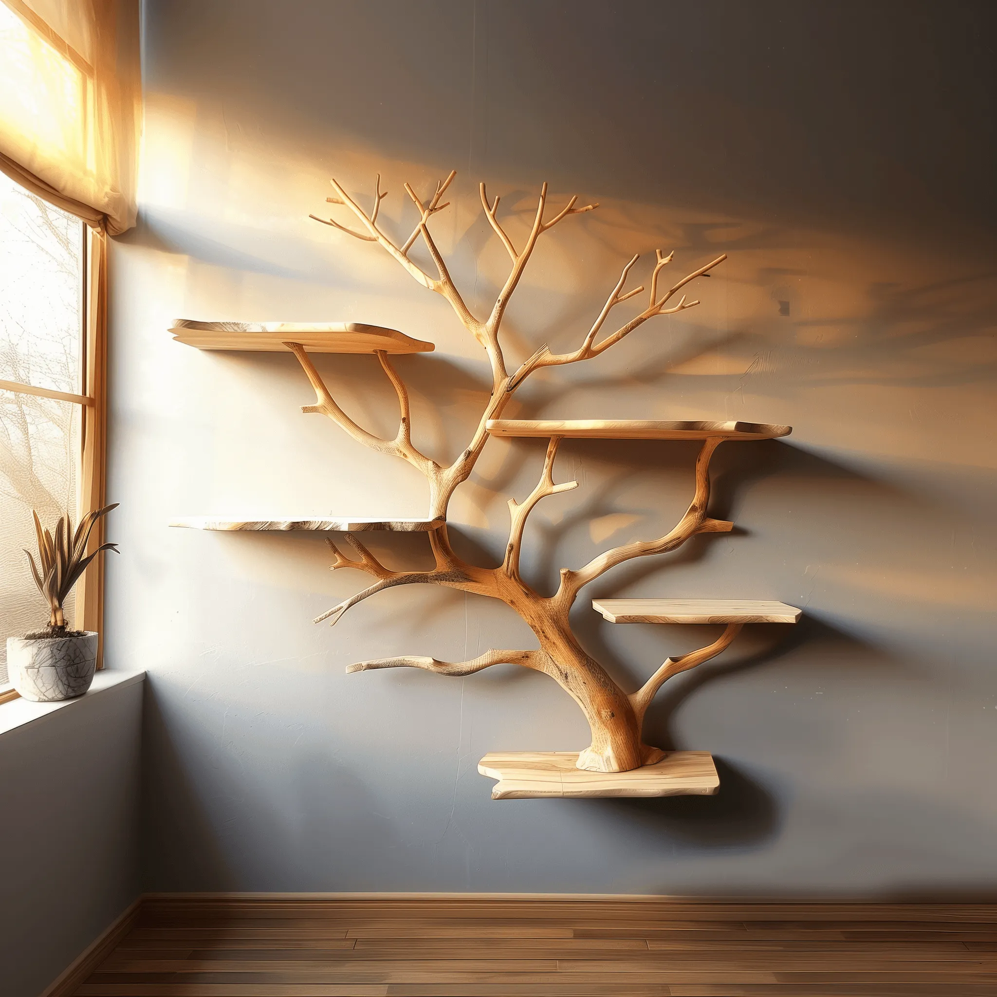 Floating Tree Bookshelf Live Edge Solid Wood