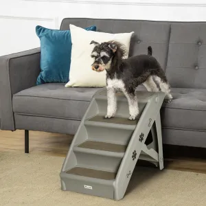 Foldable Pet Stairs Portable Dog Steps for Sofa, Bed, Four-Step Design for Cats, Small Dogs w/ Non-Slip Mats - Grey, 62 x 38 x 49.5cm