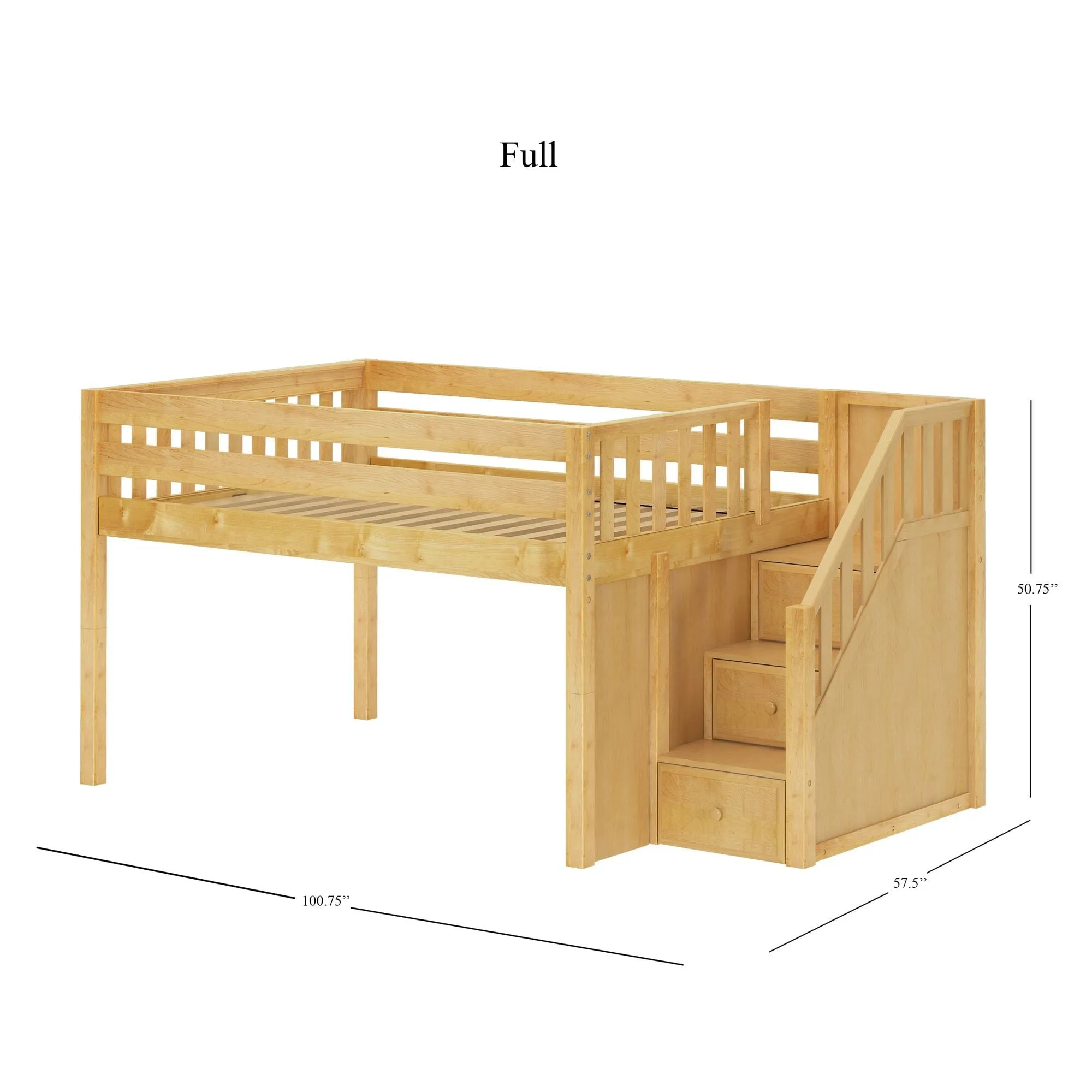 Full XL Low Loft Bed with Stairs