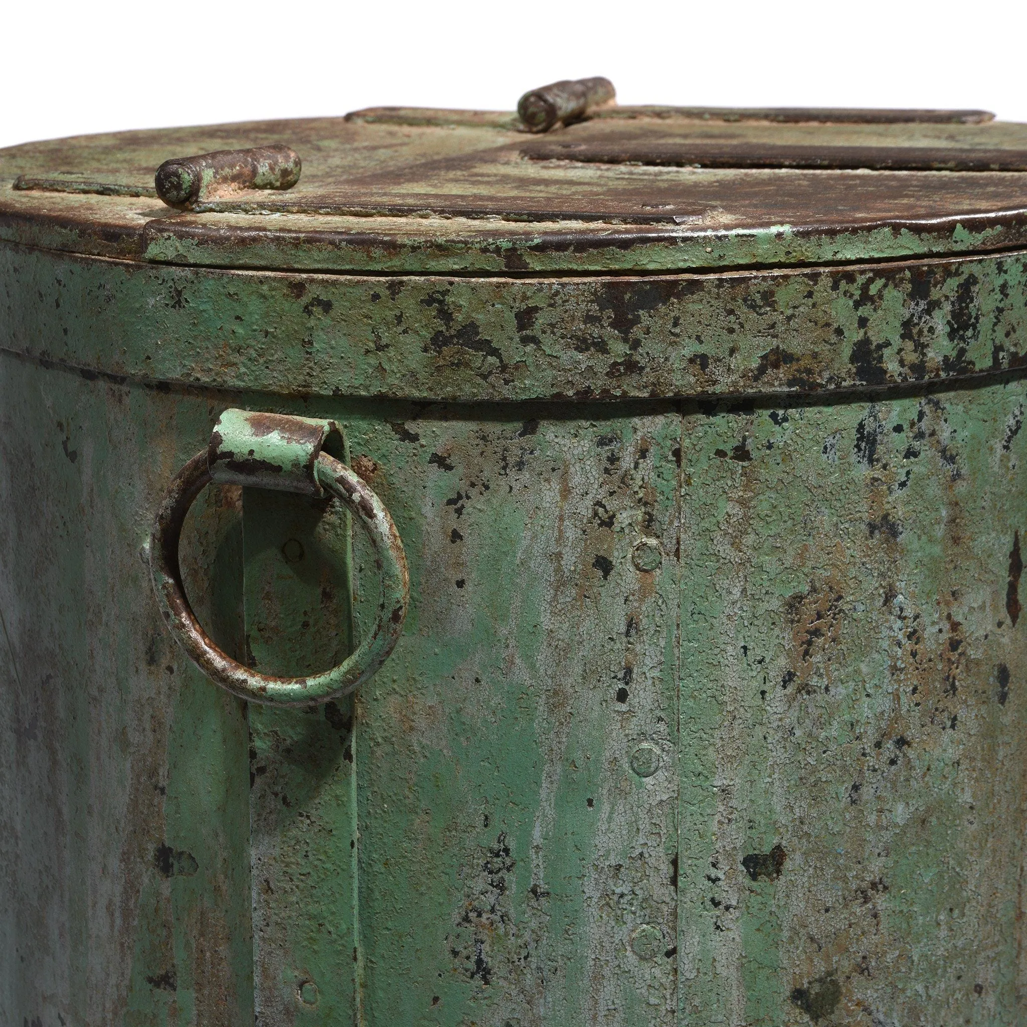 Green Painted Storage Bin From Rajasthan - Ca 1900