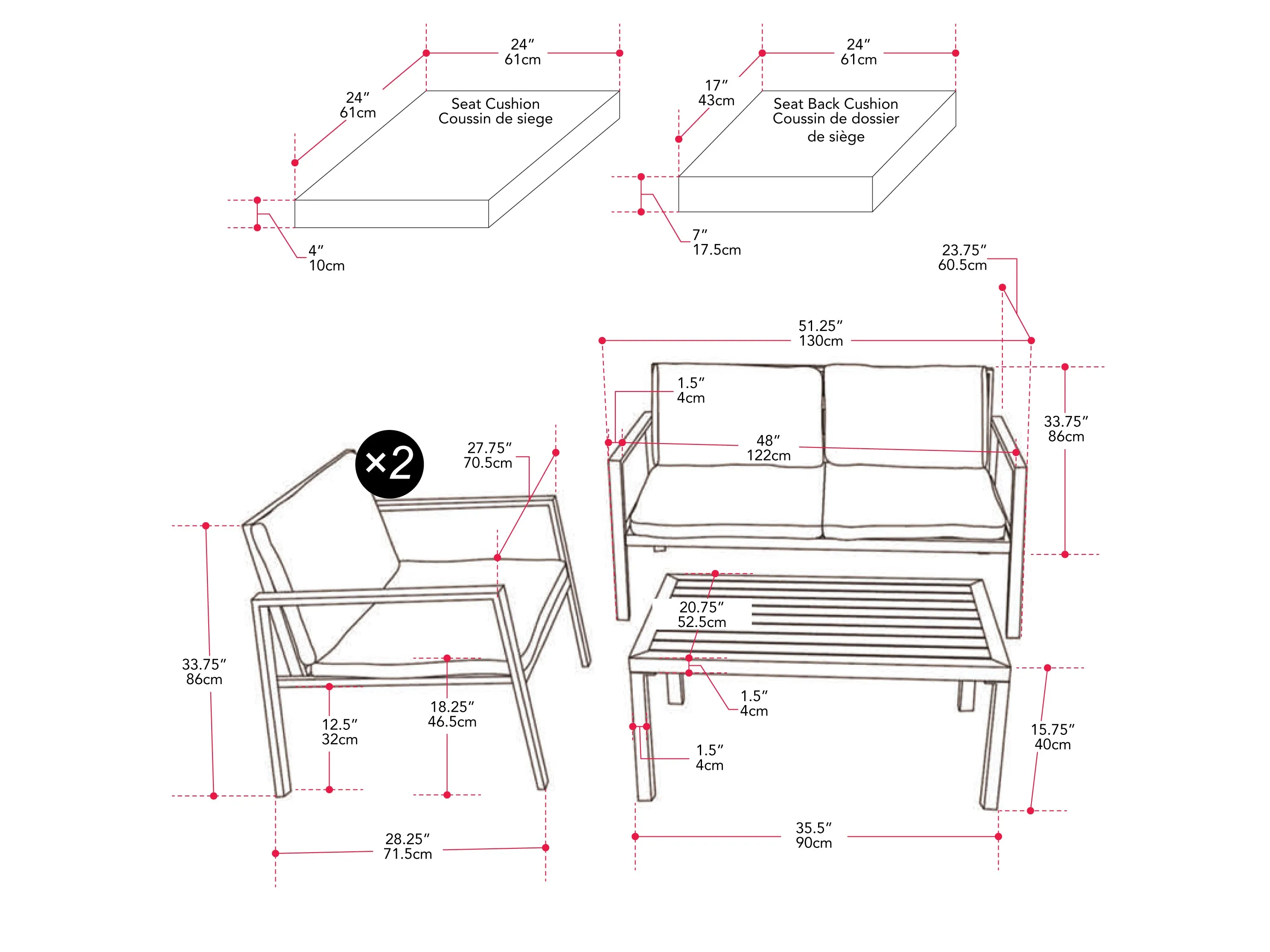 Grey Deluxe 4-Piece Patio Set