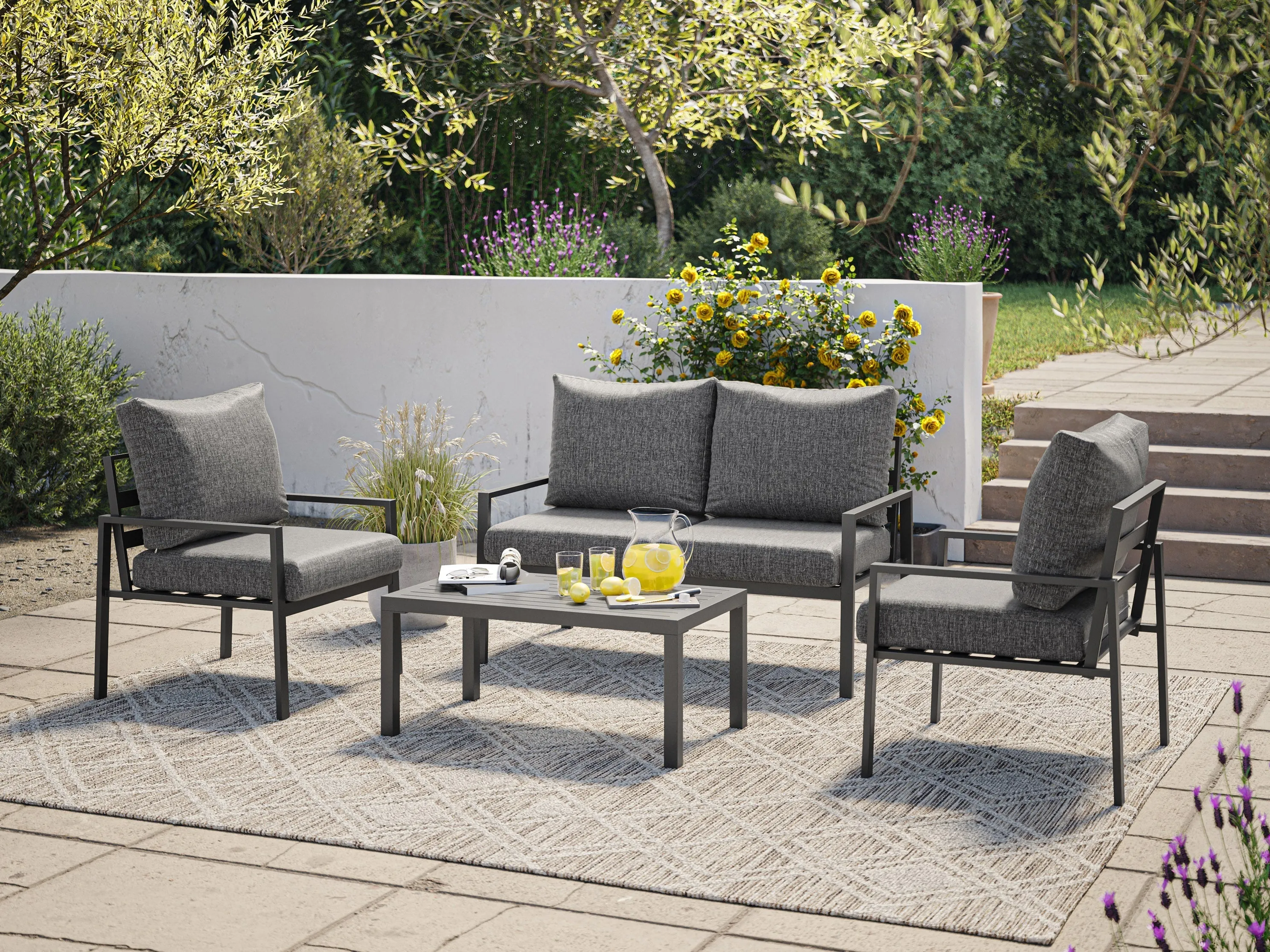 Grey Deluxe 4-Piece Patio Set