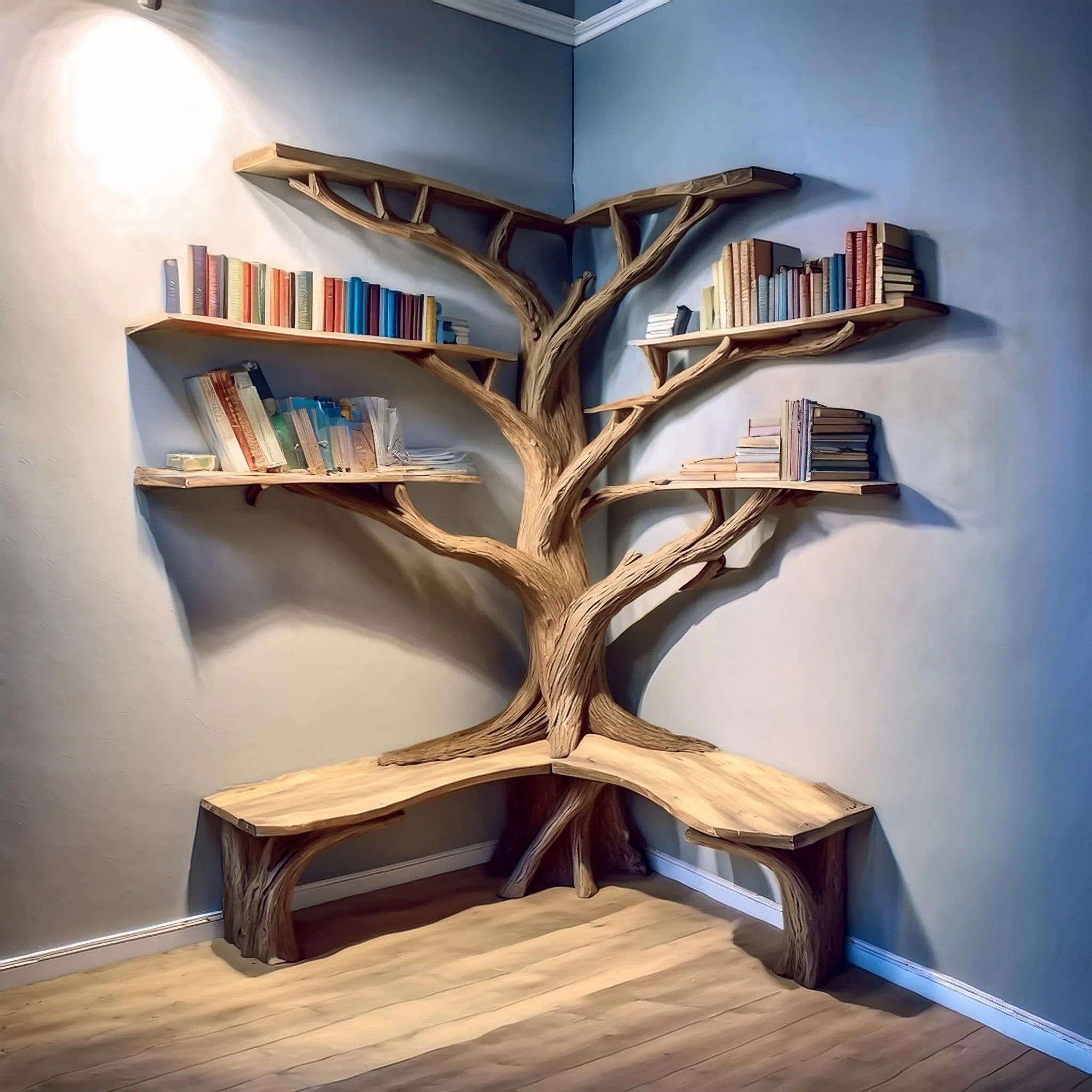 Handcrafted Tree Branch Bookshelf in Solid Wood