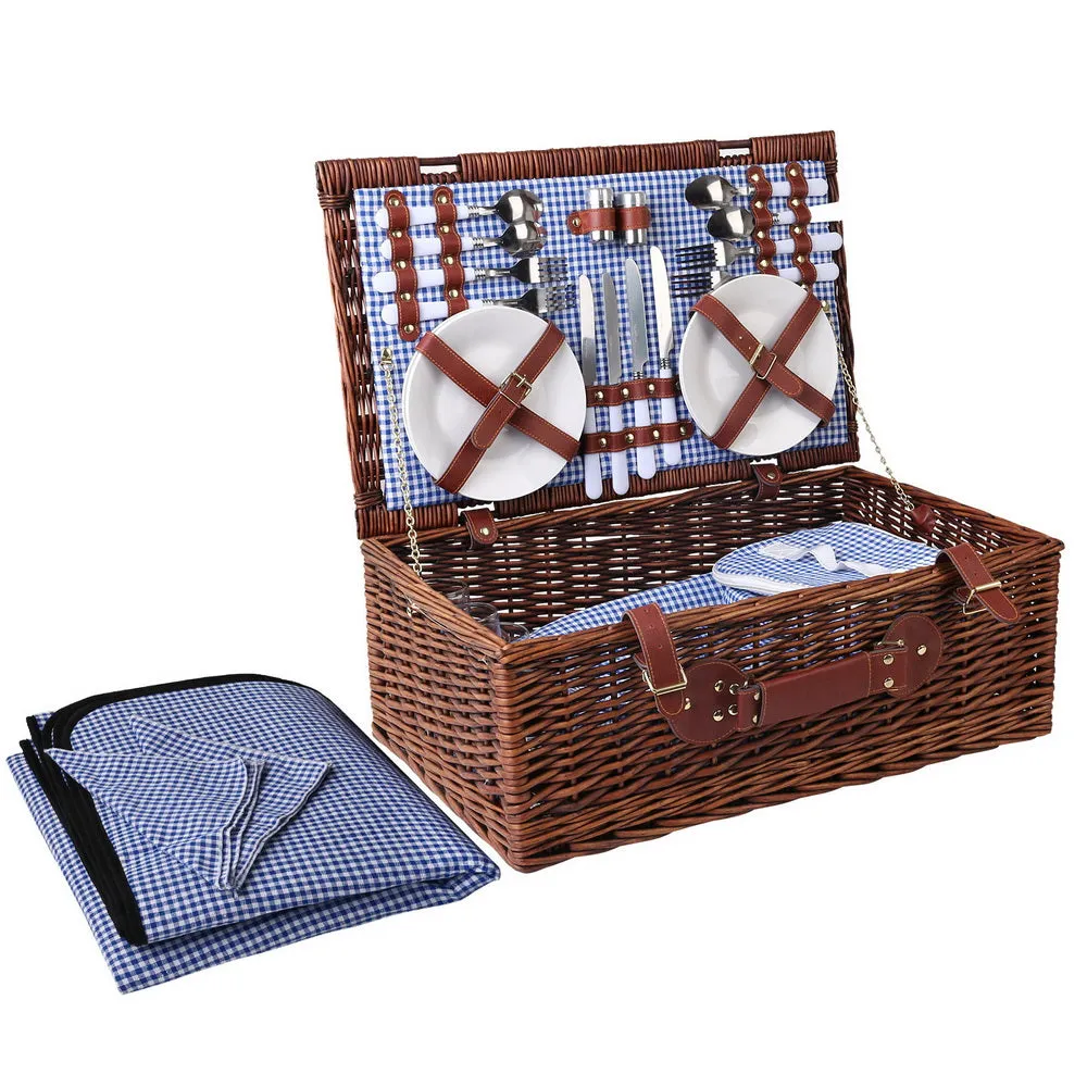 Insulated Willow Picnic Basket Set w/ Blanket & Cutlery - Alfresco