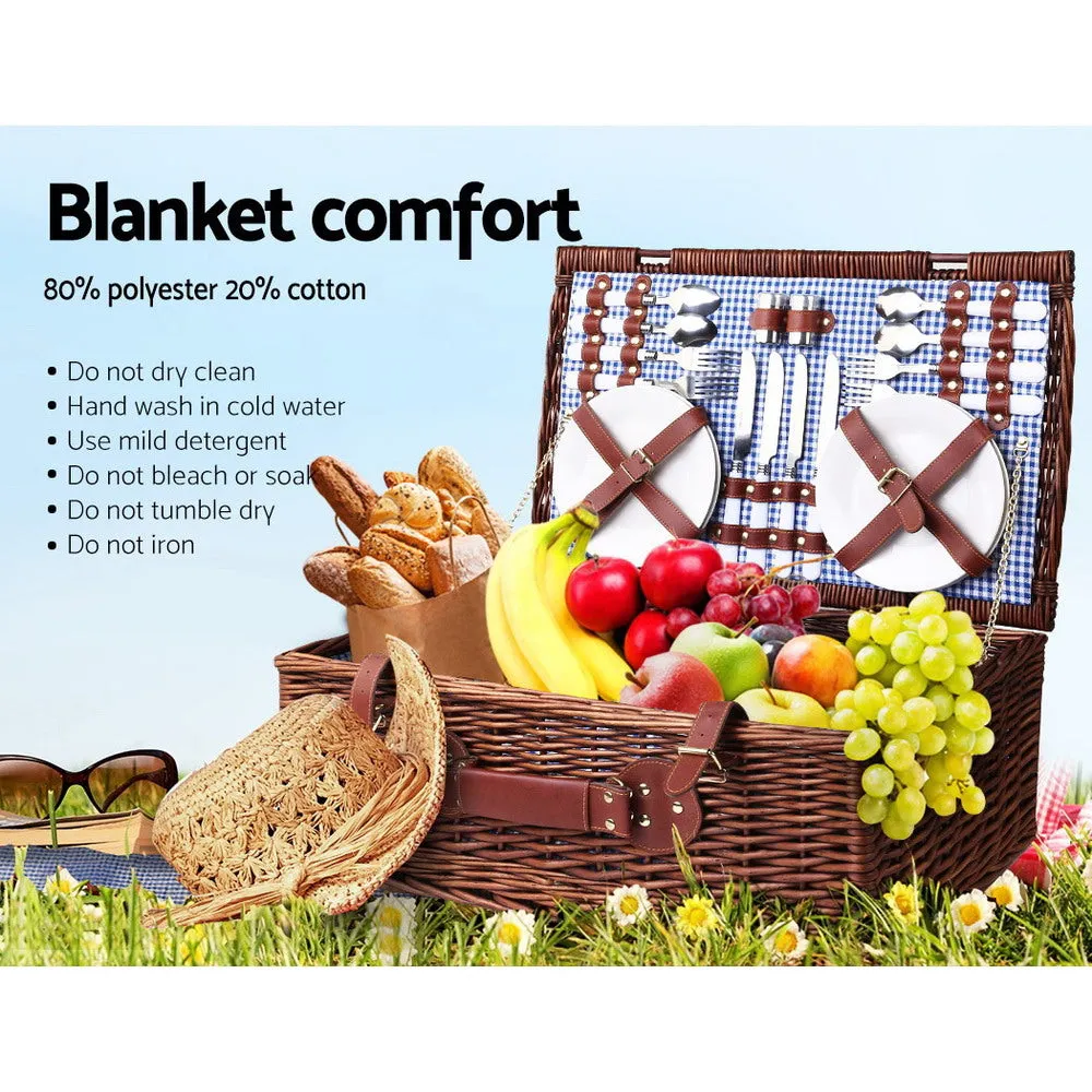 Insulated Willow Picnic Basket Set w/ Blanket & Cutlery - Alfresco