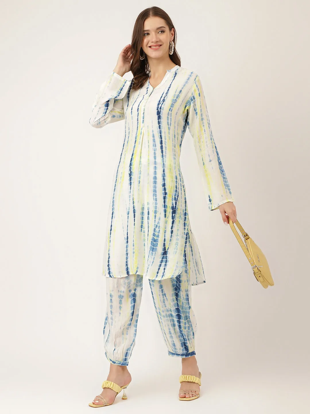 Jashvi Yellow Blue Tie Dye Muslin Co Ord Set