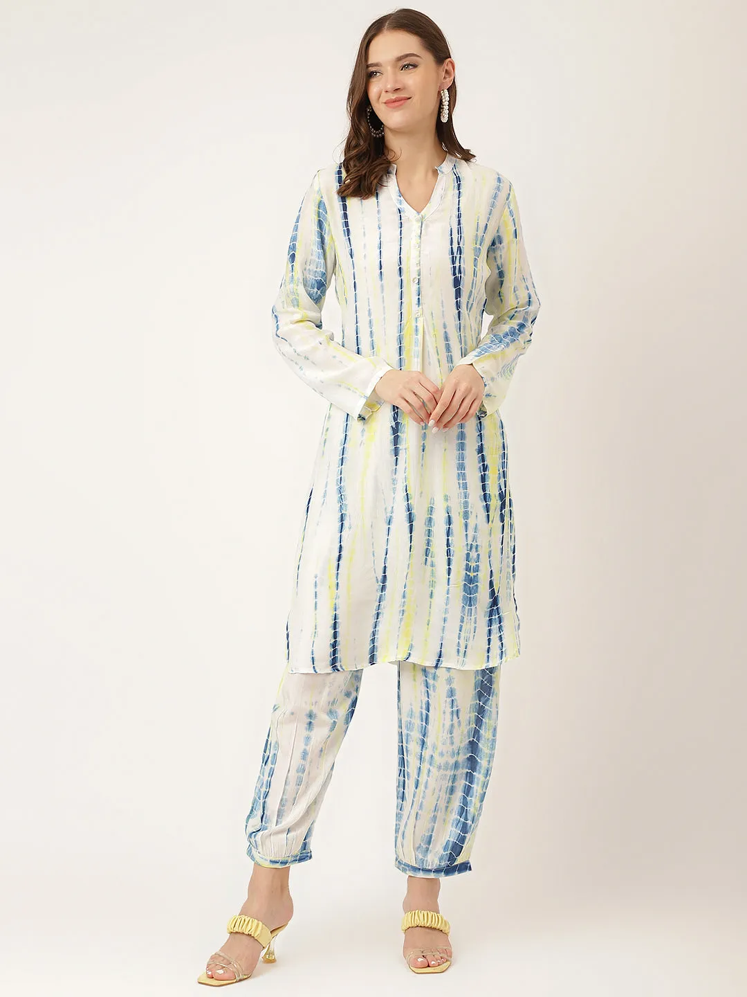 Jashvi Yellow Blue Tie Dye Muslin Co Ord Set