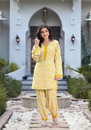 Jashvi Yellow Floral Print Rayon Co-ord set for women