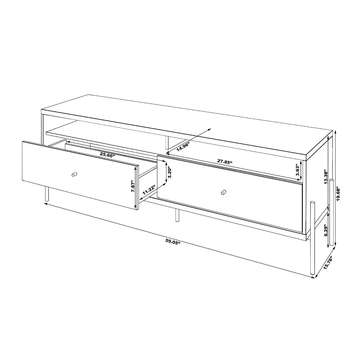 Joy 59" TV Stand with 2 Full Extension Drawers in Blue and Off White