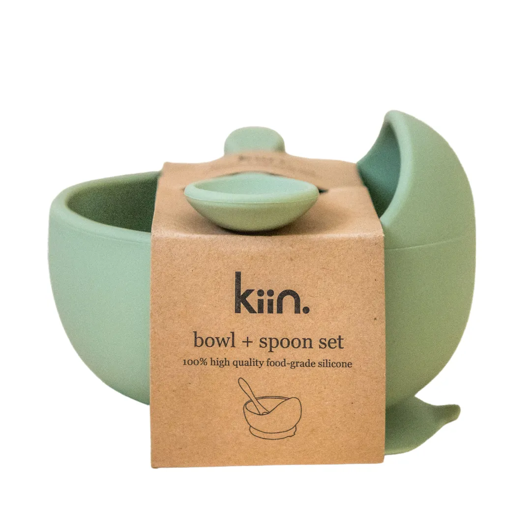 Kiin Baby Silicone Bowl   Spoon Set - Sage