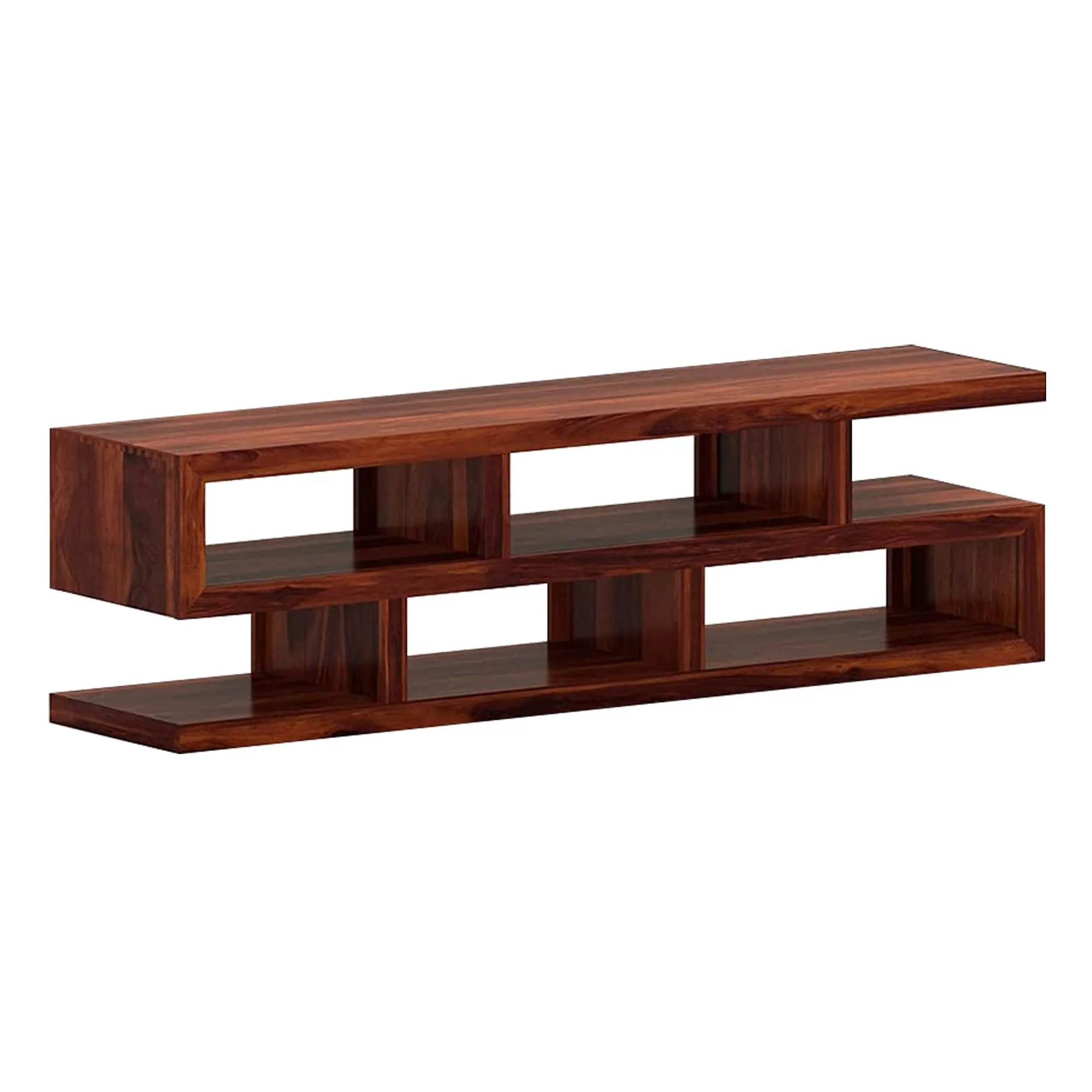 Kuber Industries Sheesham Wooden Wall Mounted Modular TV Unit for Living Room with Storage Shelf | TV Cabinet for Living Room & Bedroom | Brown