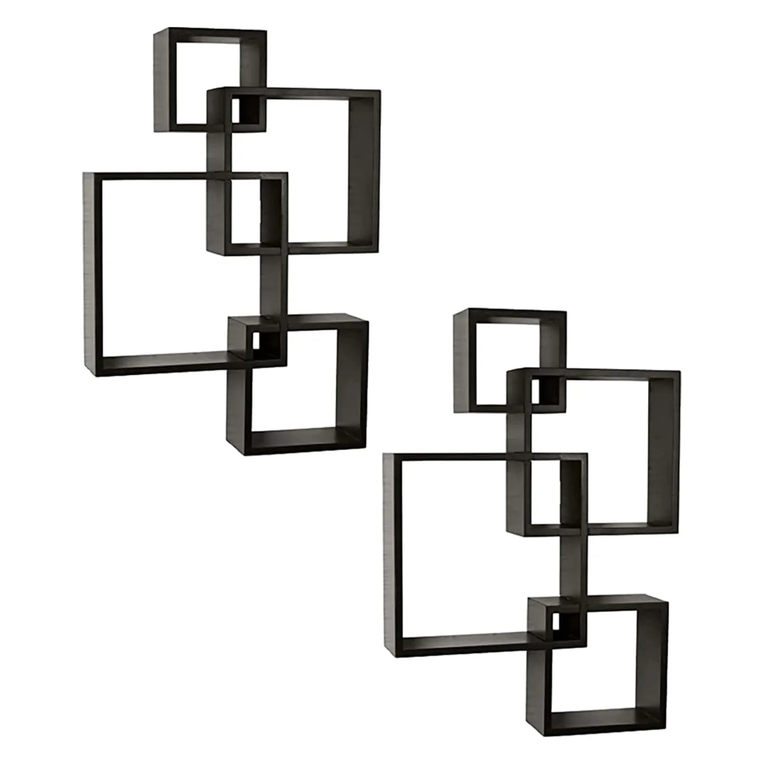 Kuber Industries Wall Shelves|Handicraft Wooden Intersecting Wall Rack|Floating Shelves Wall Décor for Living Room,Office,Set of 4,(Brown) (Pack of 2)