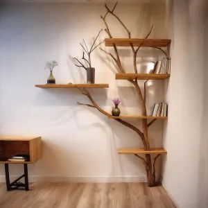 Live Edge Tree Bookshelf with Branch Shelves