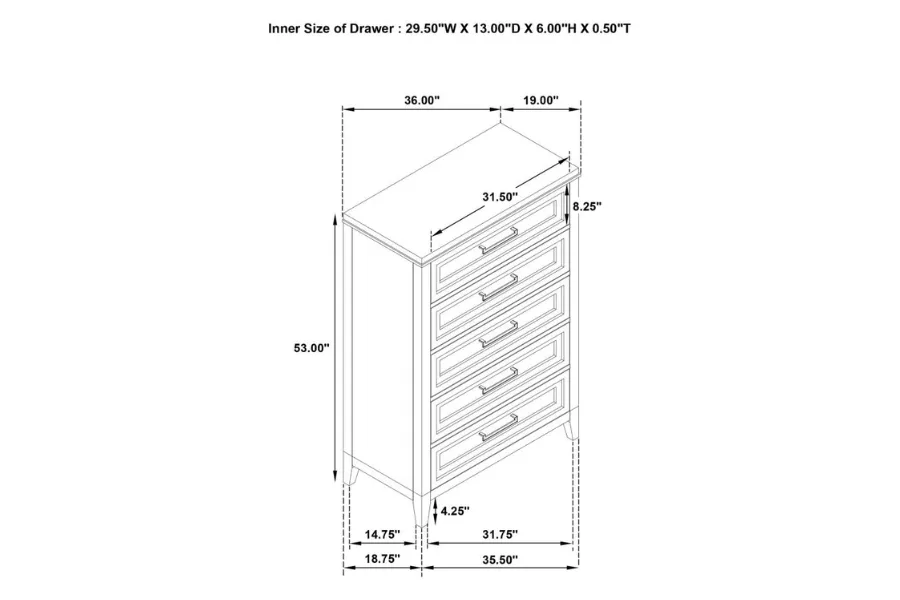 Marielle 5-drawer Bedroom Chest Distressed White 224845