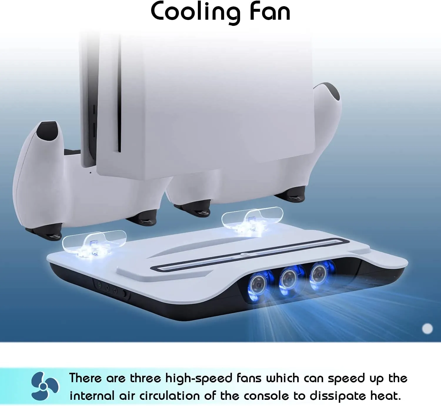 Mcbazel Cooling Fan and Dual Controller Charger Station for PS5 Console, Cooler Station and Charging Dock with Extra USB Ports for Playstation 5 UHD and Digital Edition - White