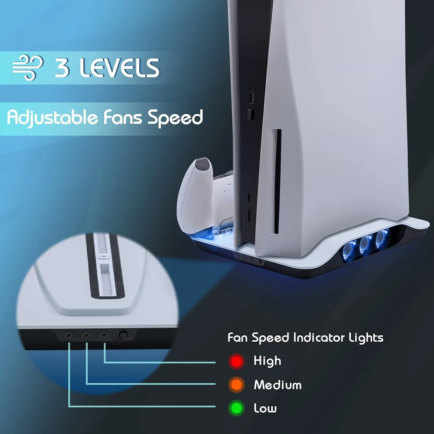 Mcbazel Cooling Fan and Dual Controller Charger Station for PS5 Console, Cooler Station and Charging Dock with Extra USB Ports for Playstation 5 UHD and Digital Edition - White