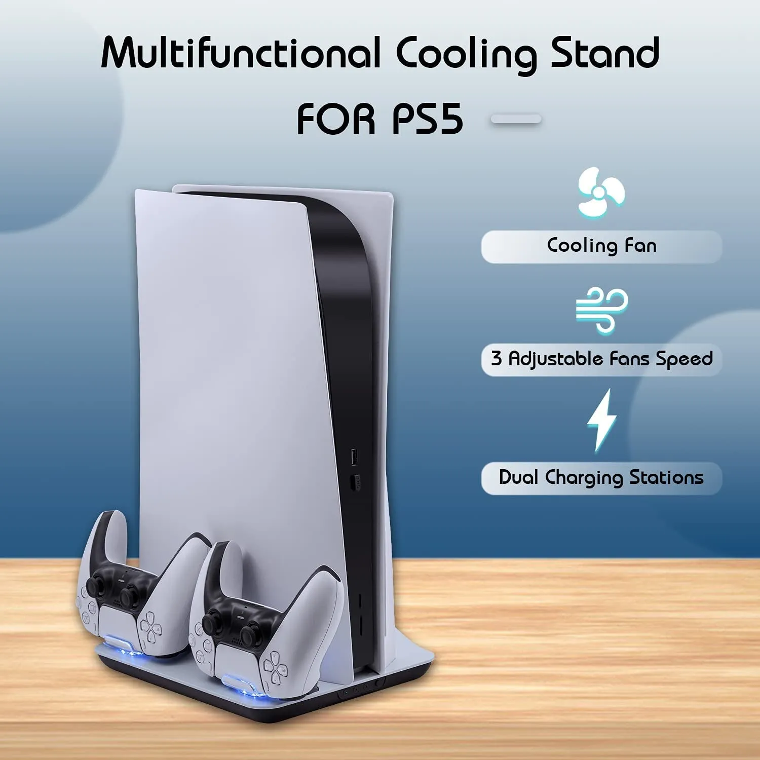 Mcbazel Cooling Fan and Dual Controller Charger Station for PS5 Console, Cooler Station and Charging Dock with Extra USB Ports for Playstation 5 UHD and Digital Edition - White