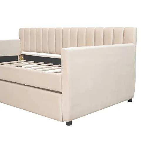 Merax, Twin, Beige Daybed with Drawers, Wood Slat Support, Size Upholstered Frame Sofa Bed