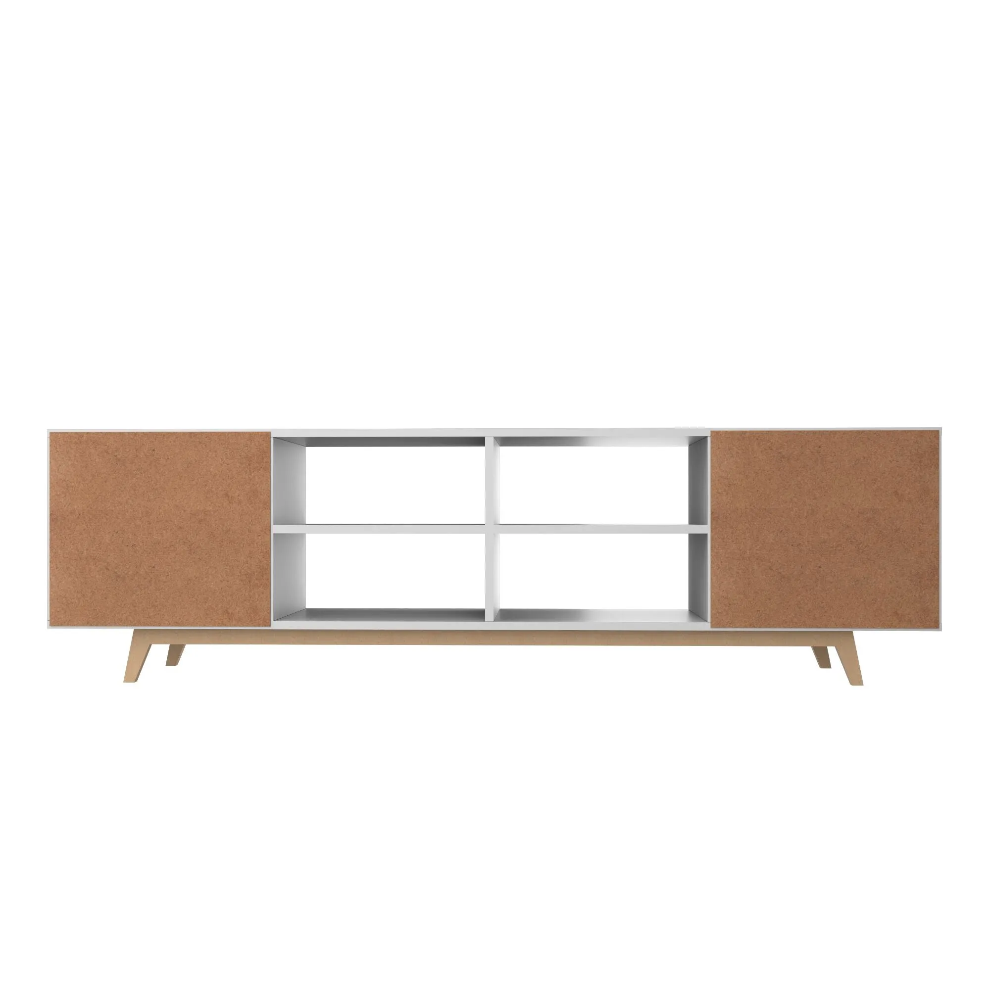 Mid-Century - Modern Jones 63" TV Stand in with 8 Shelves White and Pine Wood