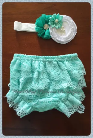 Mint and White lace nappy cover sets