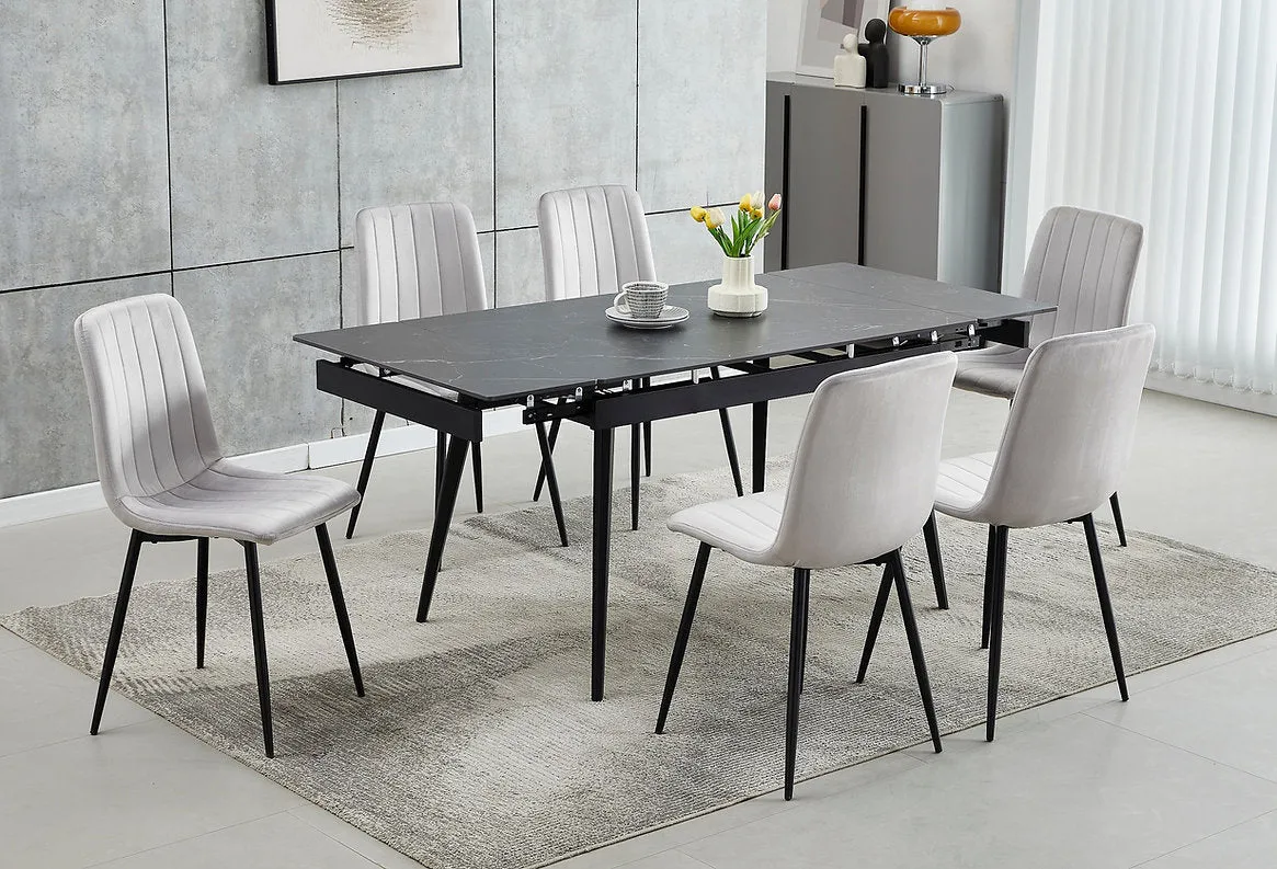 Modern 7-Piece Extension Dining Set with Sintered Stone Marble Top