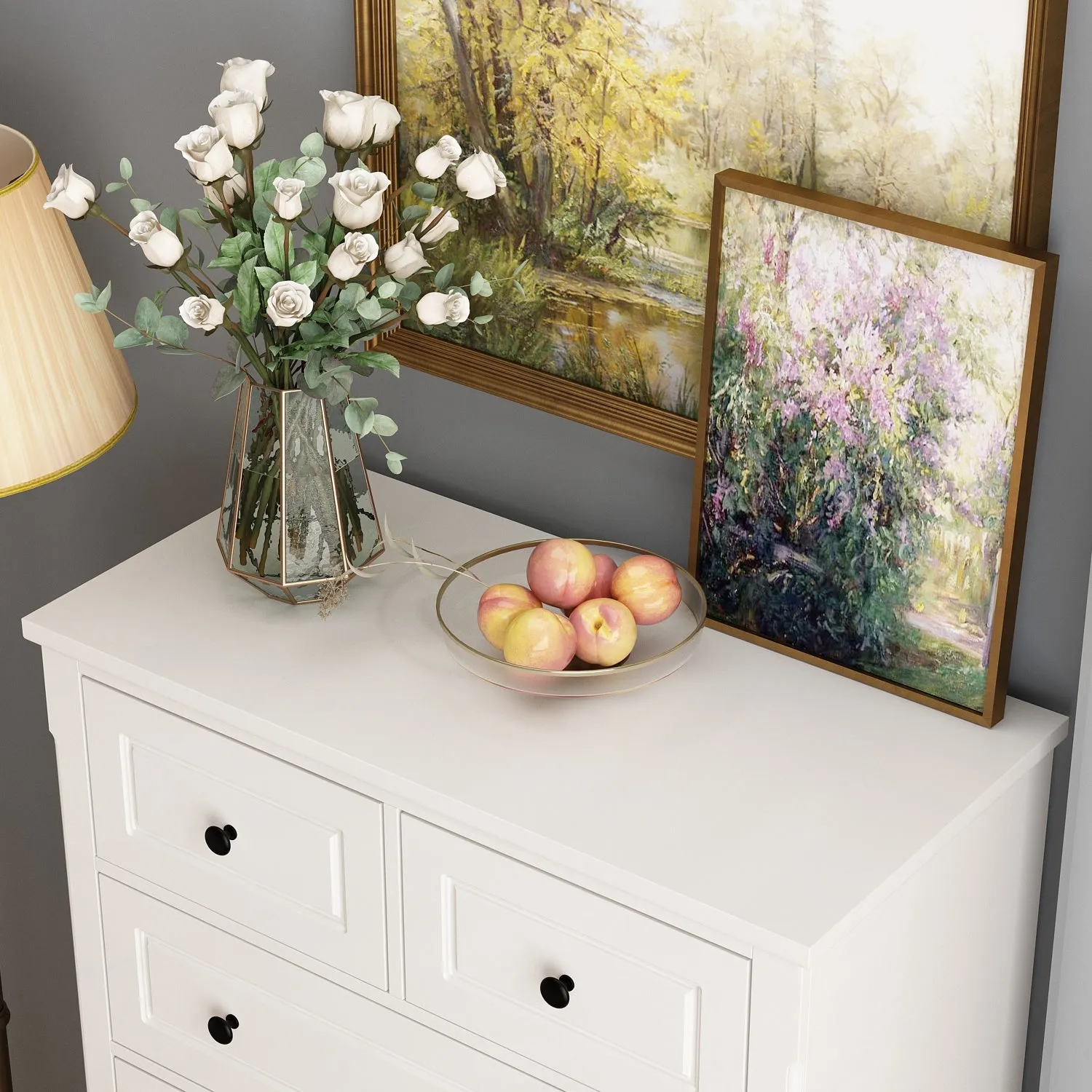 Modern Dresser White Wooden Chest Tall Dresser with 6 Drawers for Home Storage