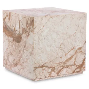 Modern Marble Plinth End Table, Desert Taupe