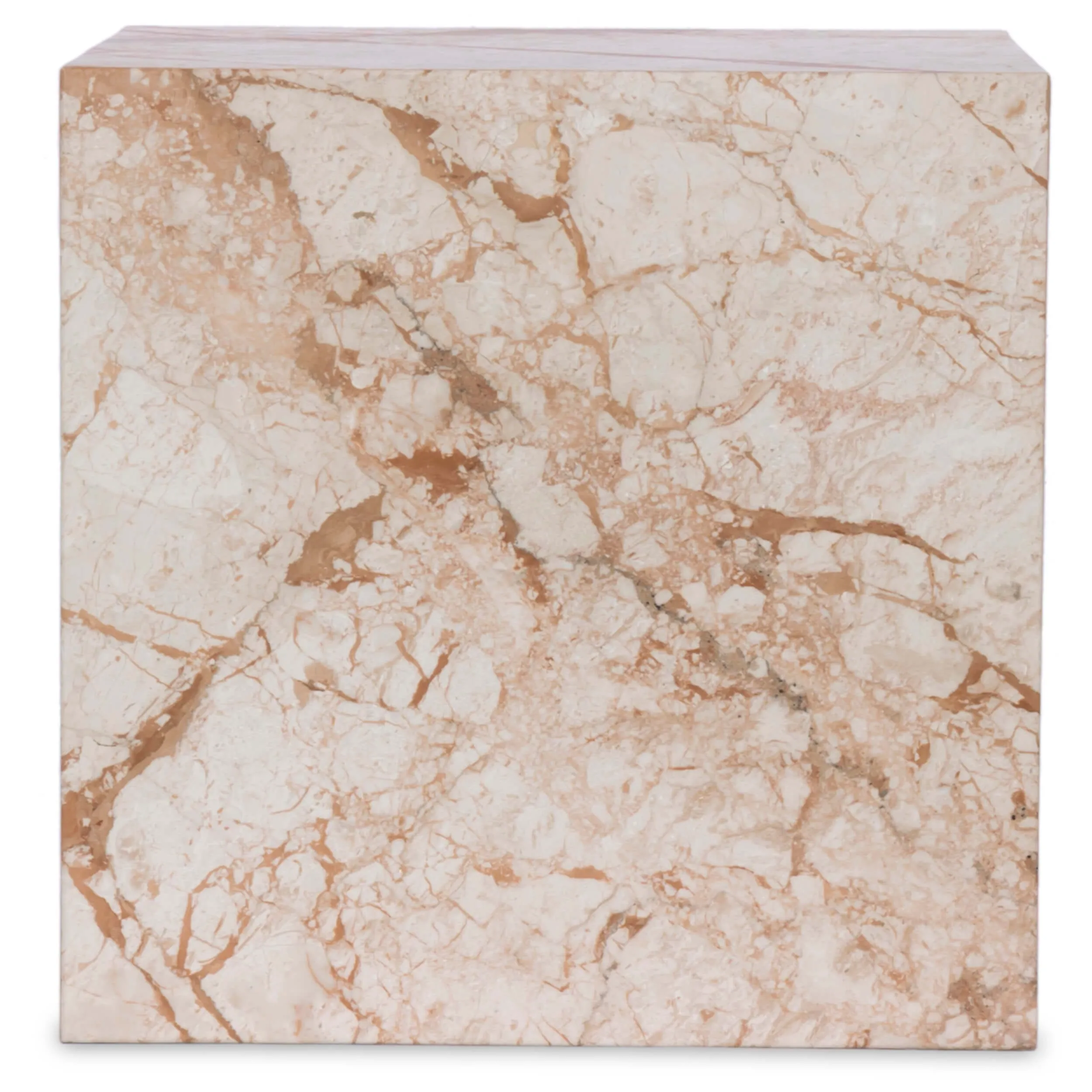 Modern Marble Plinth End Table, Desert Taupe