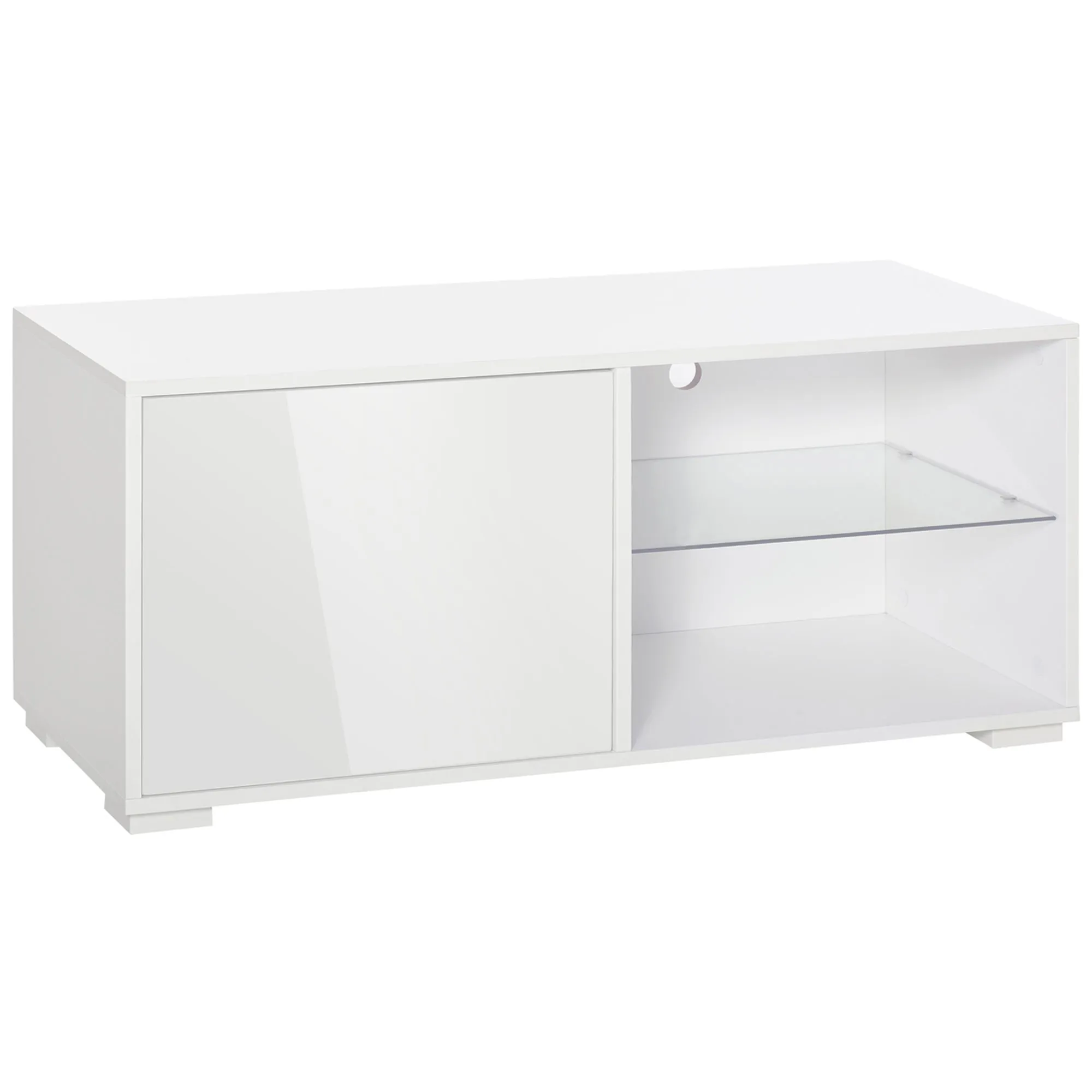 Modern TV Stand Media Unit w/ High Gloss Door Cabinet 2 Shelves Living Room Office Home Furniture White