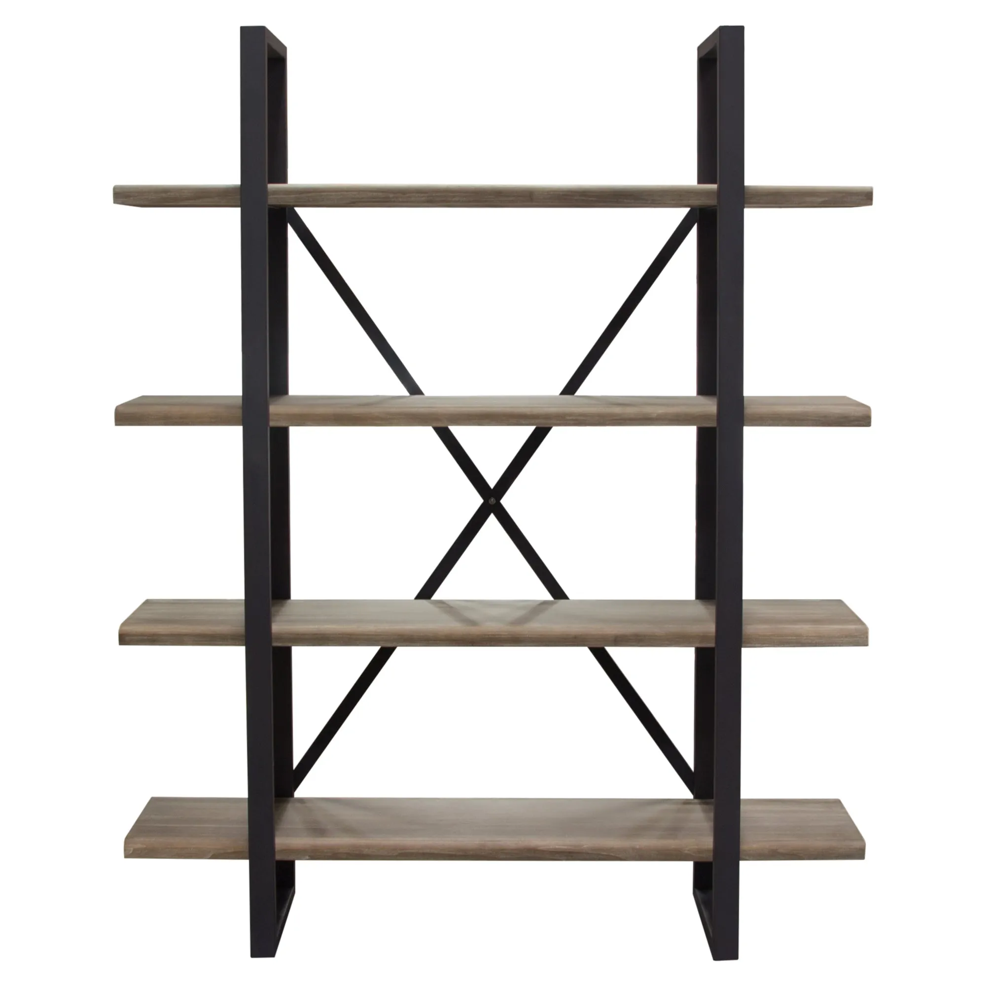 Montana 73" 4-Tiered Shelf Unit in Rustic Oak Finish with Iron Frame by Diamond Sofa