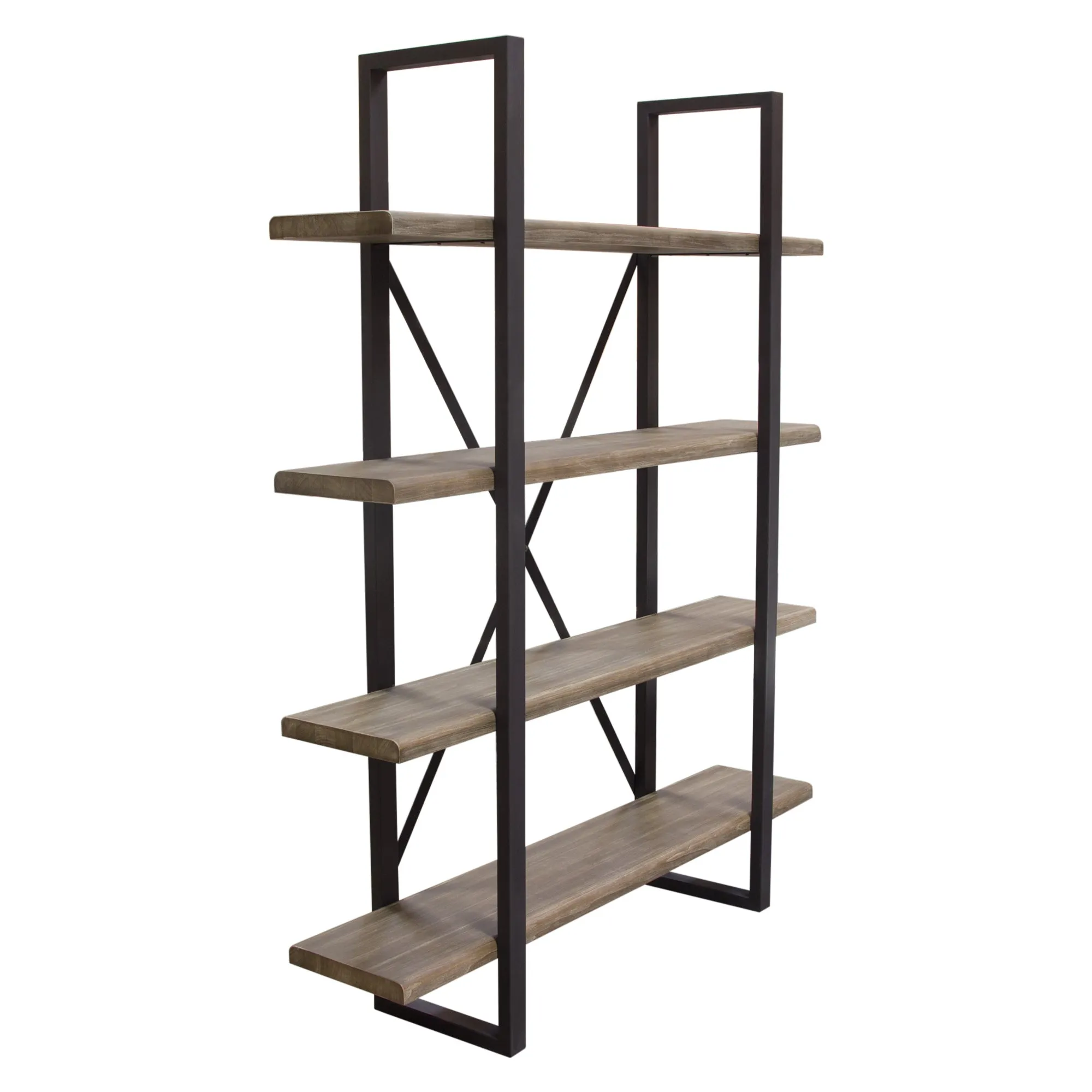 Montana 73" 4-Tiered Shelf Unit in Rustic Oak Finish with Iron Frame by Diamond Sofa