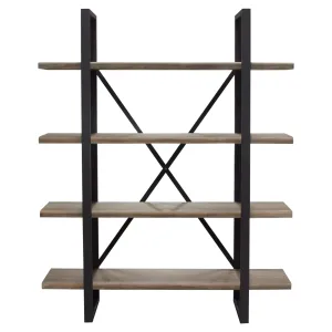 Montana 73" 4-Tiered Shelf Unit in Rustic Oak Finish with Iron Frame by Diamond Sofa