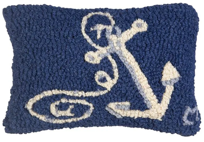 Nautical Anchor & Line Petite Hooked Wool Lumbar Pillow