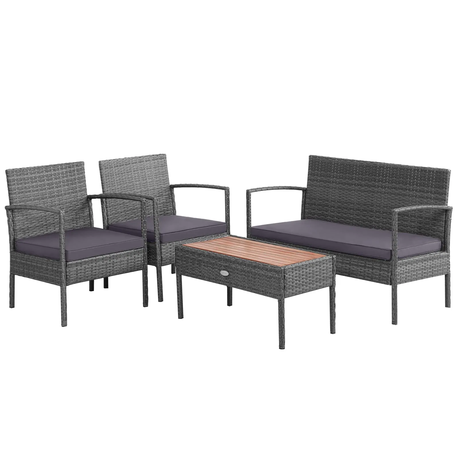 Outdoor Wicker Sofa Set W/Seat Cushions, Heavy-Duty Steel Frame, Garden