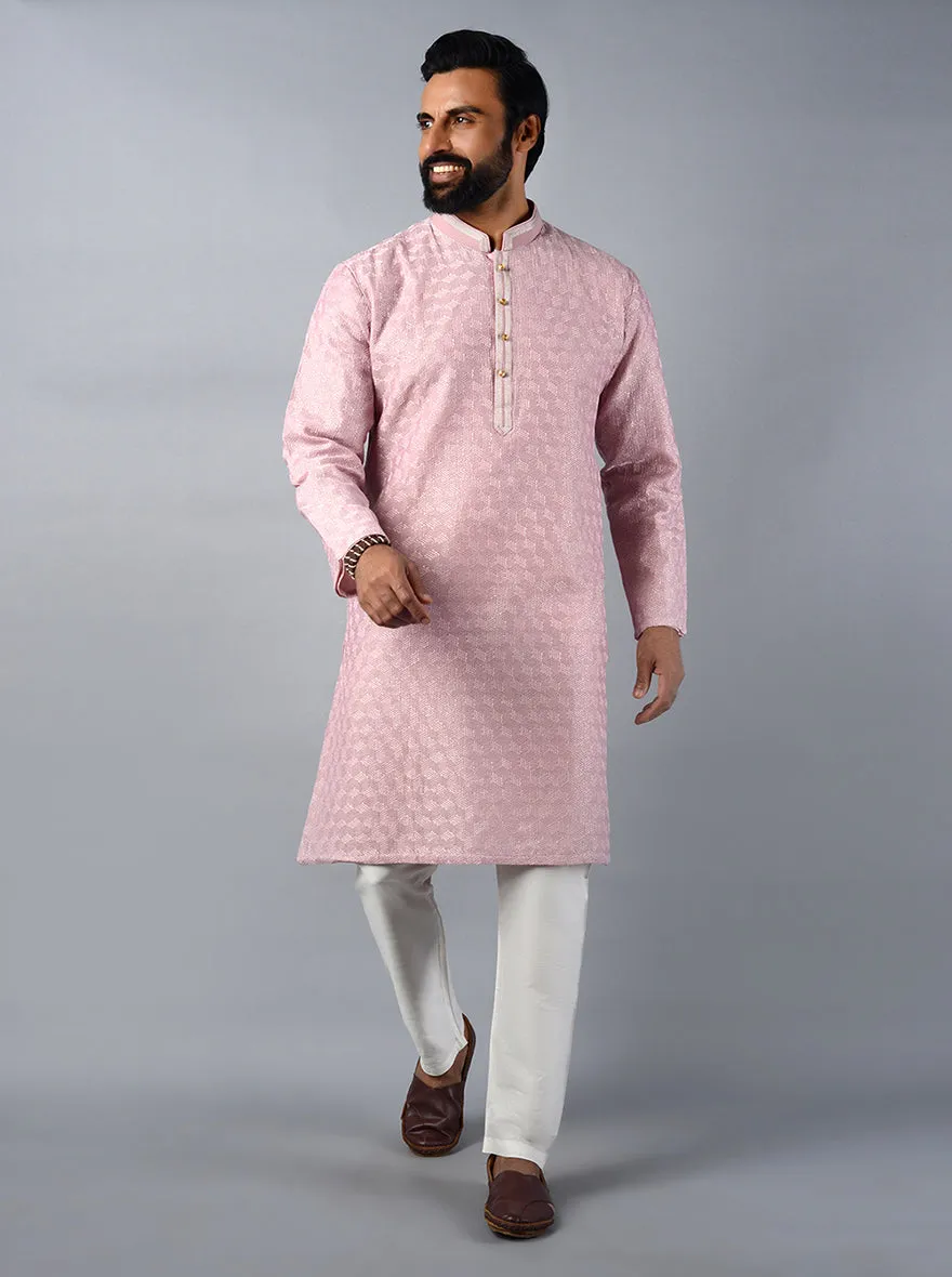 Pink Embroidered Regular Fit Kurta Set | TULA