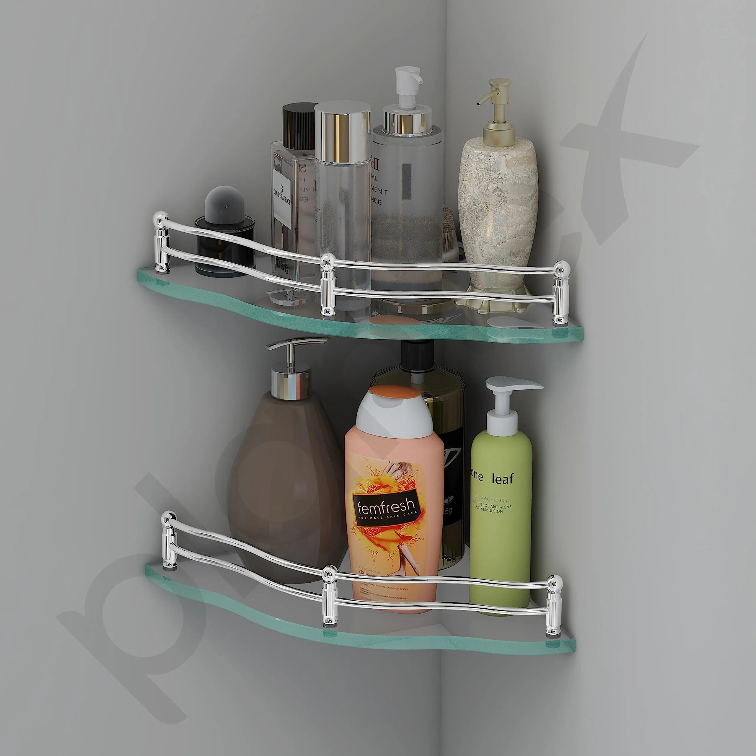 Plantex Bathroom Shelf/Bathroom Corner Organizer Shelf/Transparent Glass Corner Shelf for Living Room (9x9 Inches Flower - Pack of 2)