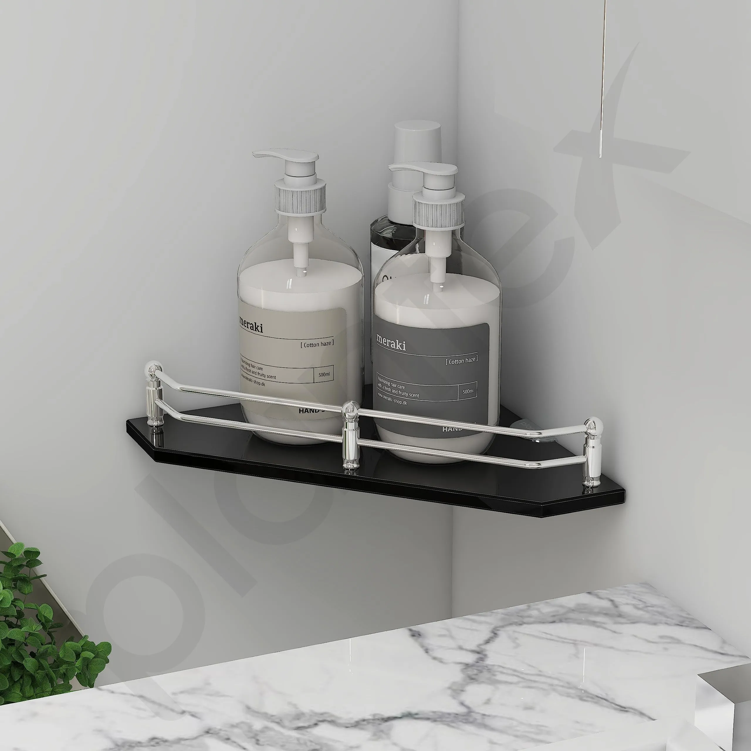 Plantex Premium Diamond Black Glass Corner Shelf for Bathroom/Kitchen Shelf/Bathroom Accessories (9x9 Inches) - Pack of 1