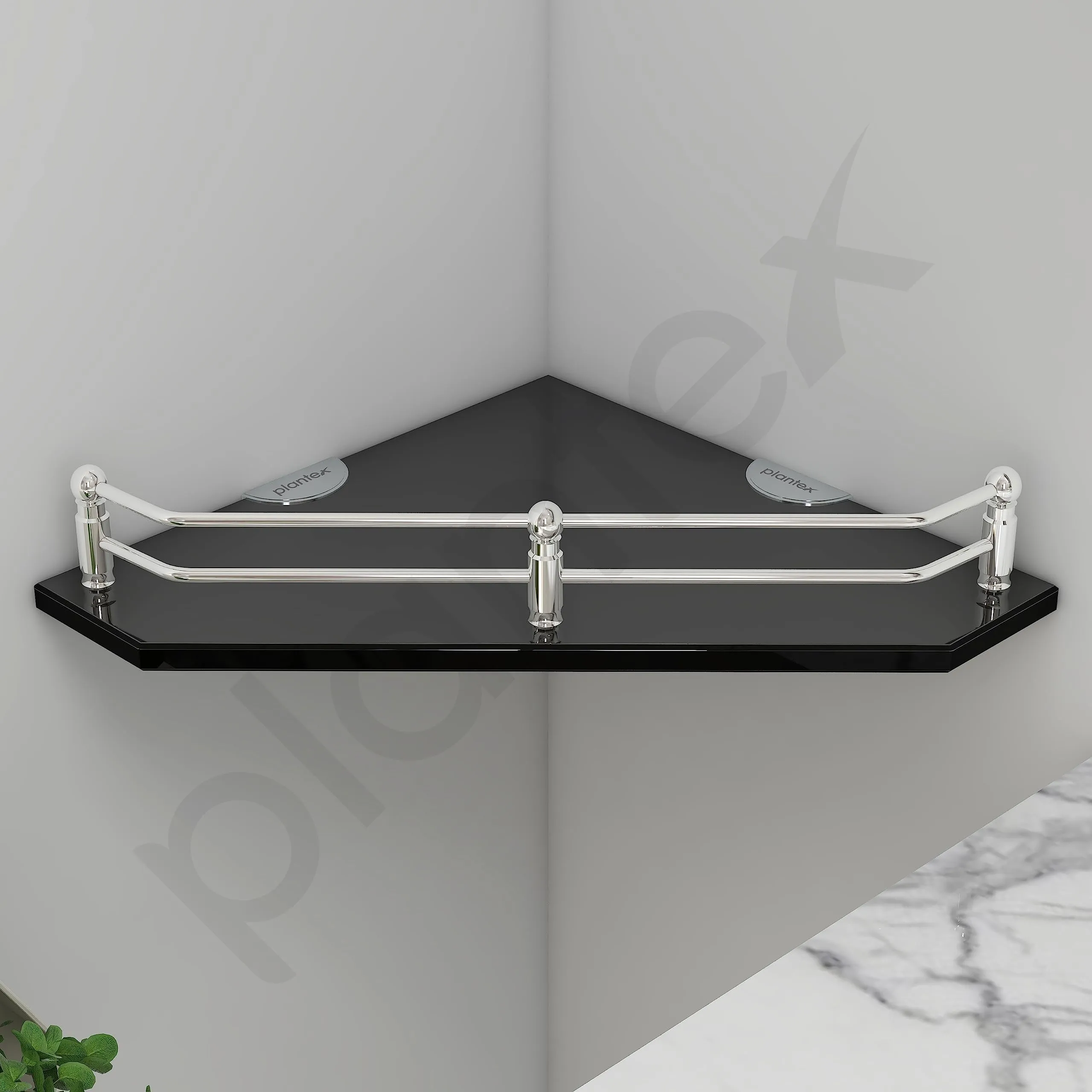 Plantex Premium Diamond Black Glass Corner Shelf for Bathroom/Kitchen Shelf/Bathroom Accessories (9x9 Inches) - Pack of 3