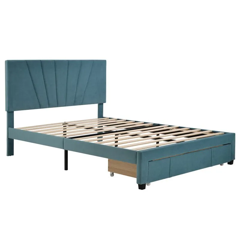 Premium Queen Size Storage Bed with Velvet Upholstery