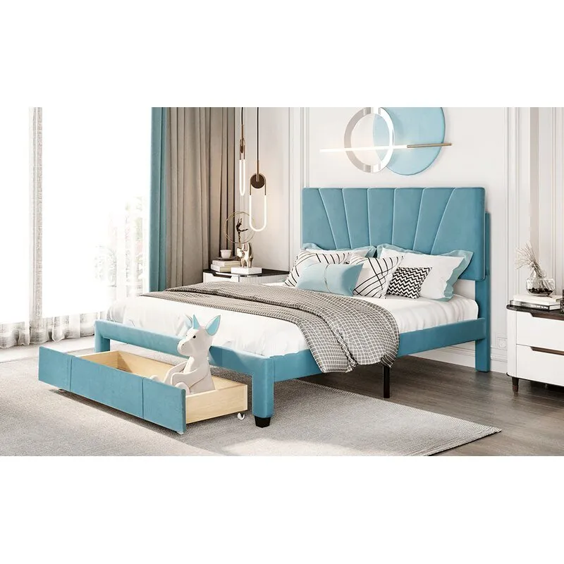 Premium Queen Size Storage Bed with Velvet Upholstery