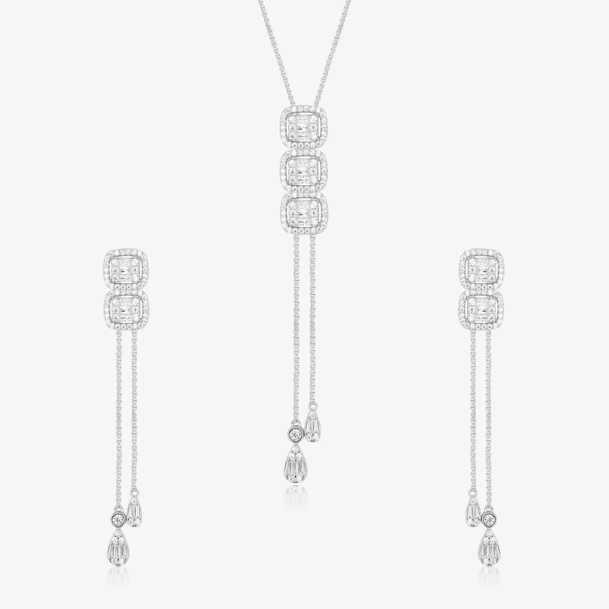 Radiant Cubic Cascade Necklace Set