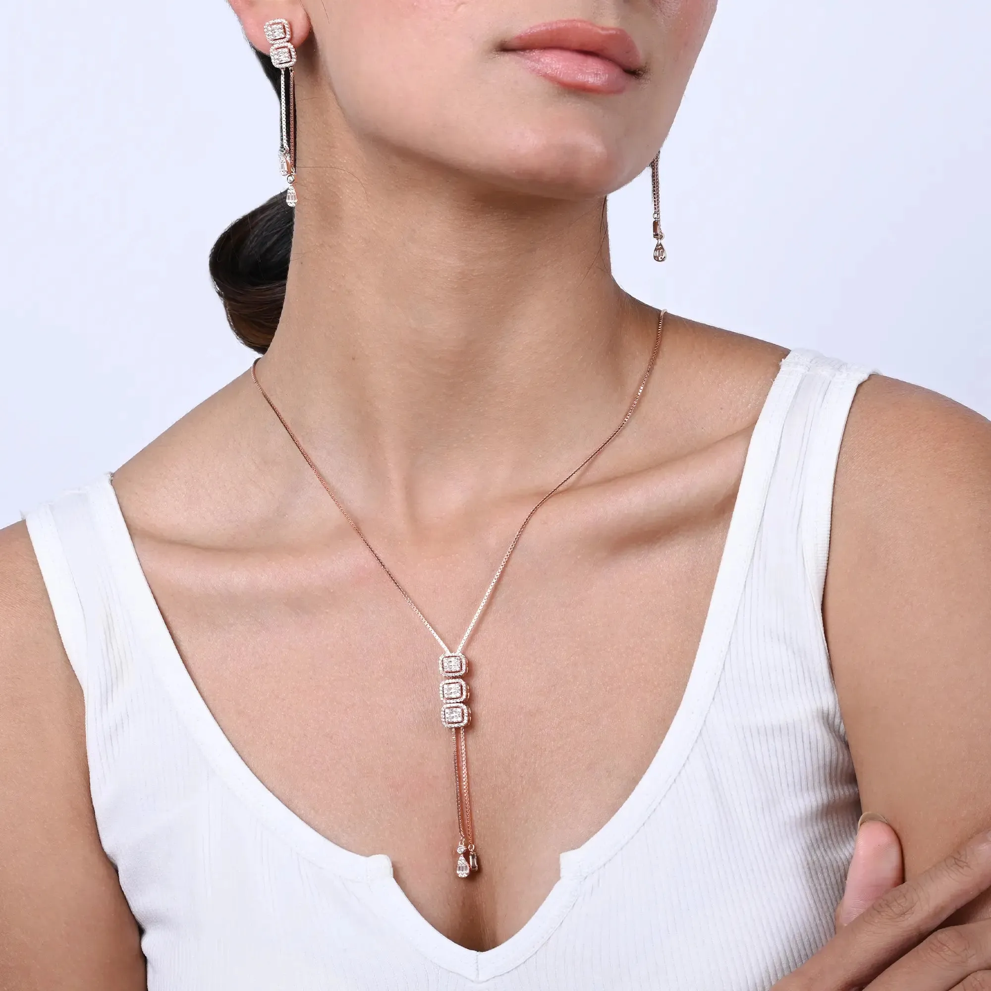 Radiant Cubic Cascade Necklace Set