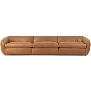 Saldana 3 Piece Leather Sectional Sofa, Lorento Cognac