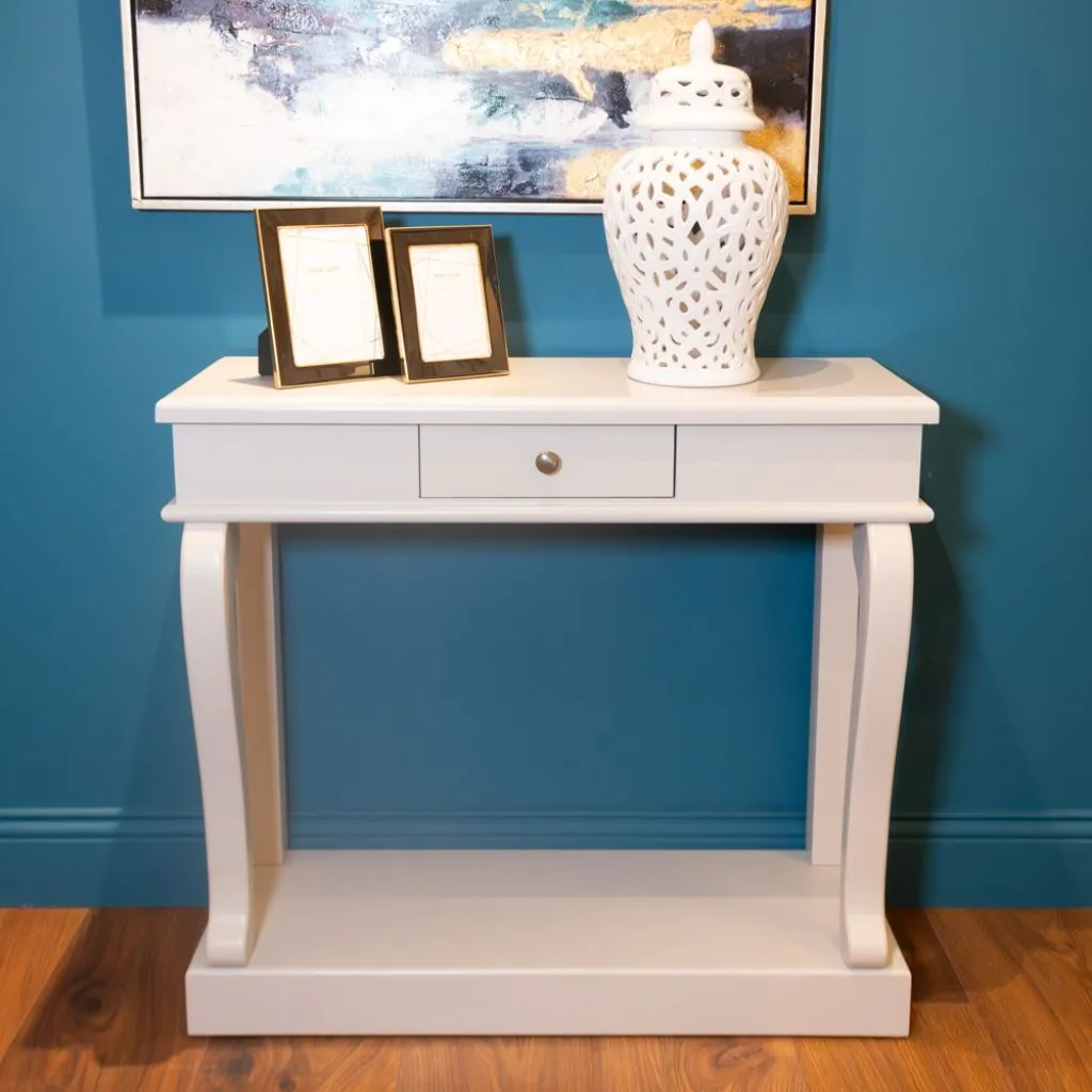 Scroll Grey 90cm Console Table w/ Drawer by Tara Lane