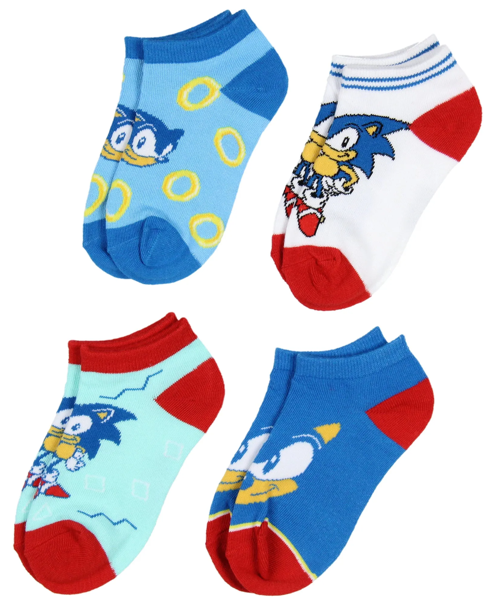 Sega Sonic The Hedgehog Boys' Youth Ankle Socks No-Show Kids Video Game 4 Pairs